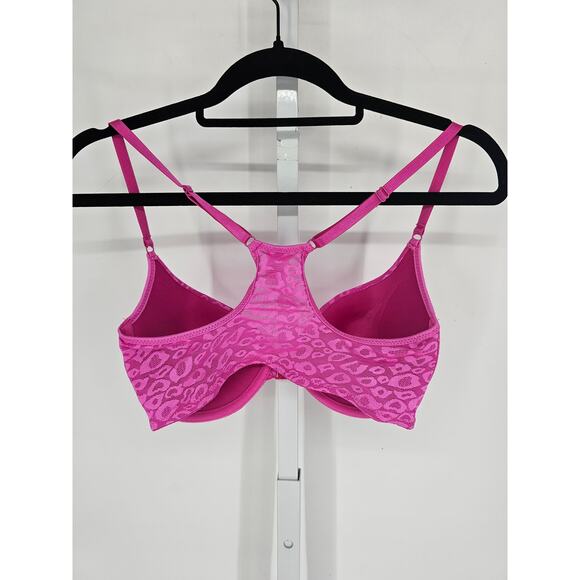 Vintage Y2K Rampage Intimates Sz 34D Front Clasp T Shirt Bra Pink Leopard Lace - Picture 5 of 5
